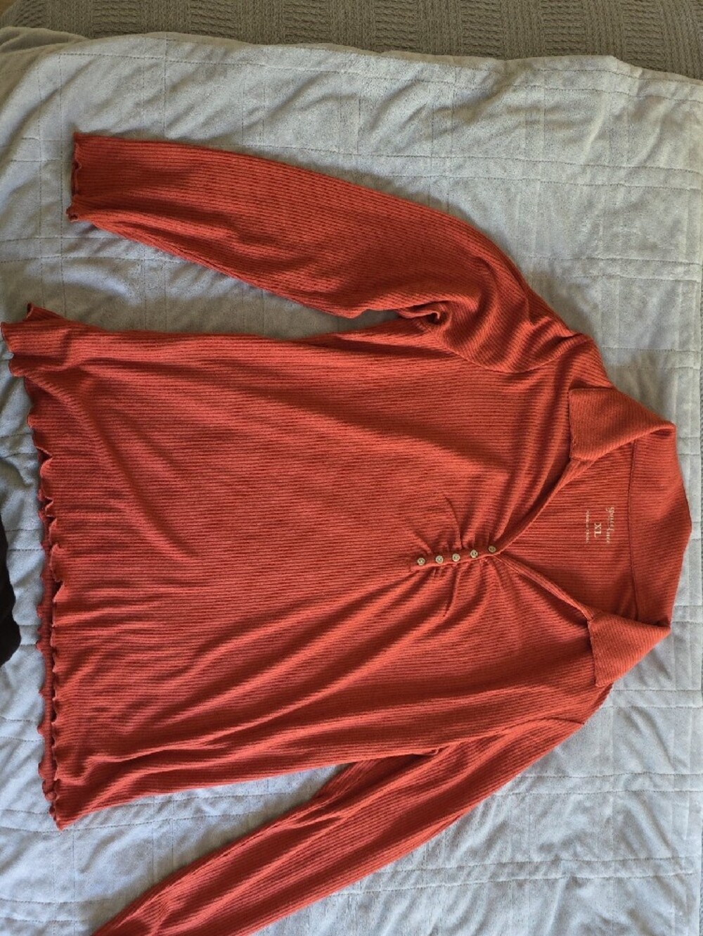 Grace & Lace Rust Ribbed Button-Front Polo Top - XL - Picture 5 of 5